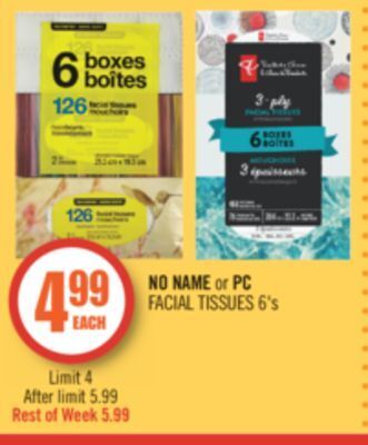 Shoppers Drug Mart No name or pc facial tissues offer