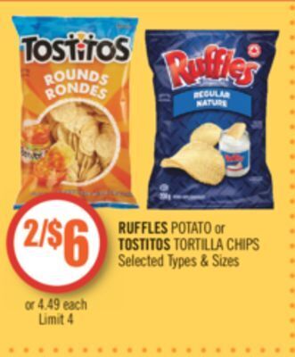 Shoppers Drug Mart Ruffles potato or tostitos tortilla chips offer