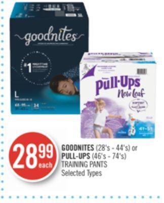 Shoppers Drug Mart Goodnites (28's - 44's) or pull-ups (46's - 74's) training pants offer