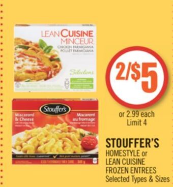Shoppers Drug Mart Stouffer's homestyle or lean cuisine frozen entrees offer