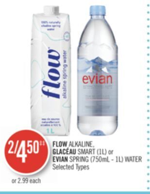 Shoppers Drug Mart Flow alkaline, glacéau smart (1l) or evian spring (750ml - 1l) water offer