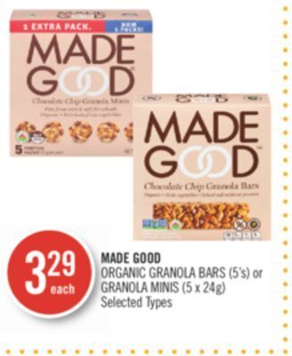 Shoppers Drug Mart Made good organic granola bars (5's) or granola minis (5 x 24g) offer