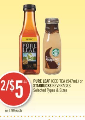 Shoppers Drug Mart Pure leaf iced tea (547ml) or starbucks beverages offer