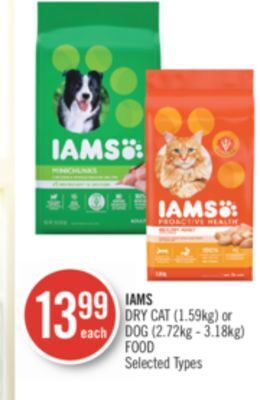 Shoppers Drug Mart Iams dry cat (1.59kg) or dog (2.72kg - 3.18kg) food offer
