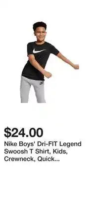 Sport Chek Nike boys' dri-fit legend swoosh t shirt, kids, crewneck, quick dry, graphic offer