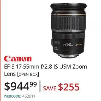 Vistek Canon ef-s 17-55mm f/2.8 is usm zoom lens offer