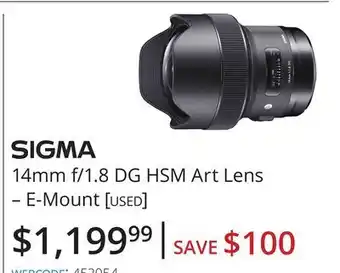 Vistek Sigma 14mm f/1.8 dg hsm art lens-e-mount offer