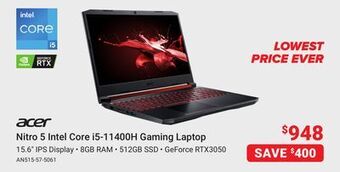 Visions Electronics Acer nitro 5 intel core i5-11400h gaming laptop offer