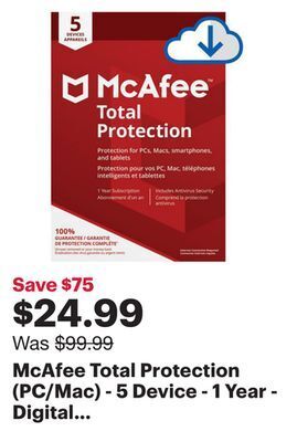 Best Buy Mcafee total protection (pc/mac) - 5 device - 1 year - digital download offer