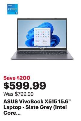 Best Buy Asus vivobook x515 15.6" laptop - slate grey (intel core i5-1135g7/512gb ssd/8gb ram/windows 11) offer