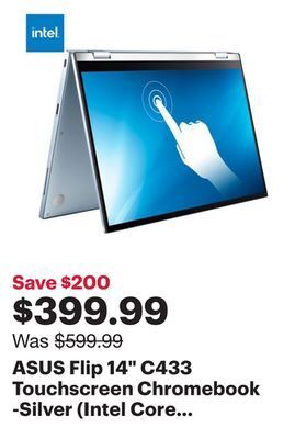 Best Buy Asus flip 14" c433 touchscreen chromebook -silver (intel core m3-8100y/128gb emmc/8gb ram/chrome os) offer