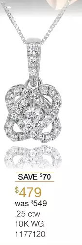 Charm Diamond 10k white gold 0.25ctw diamond knot pendant offer