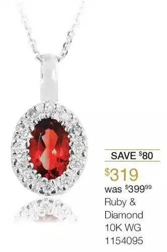 Charm Diamond 10k white gold 0.05ctw diamond and ruby halo pendant offer