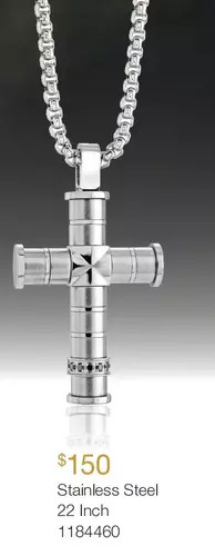 Charm Diamond Stainless steel 22" cubic zirconia accents cross offer