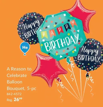Party City A reason to celebrate foil balloon bouquet for birthday party, helium inflation included, 5-pc offer