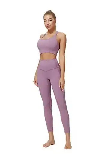 Amazon Women's yoga outfit buttery soft weightless fabric designed with high-rise pocket tight and paired sport bra offer