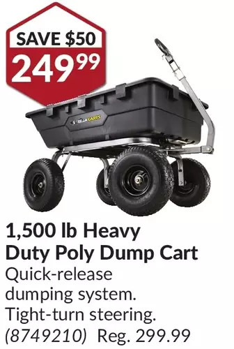Princess Auto 1,500 lb heavy duty poly dump cart offer