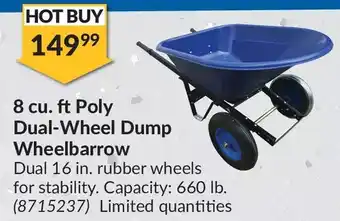 Princess Auto Power fist 8 cu. ft poly dual-wheel dump wheelbarrow offer