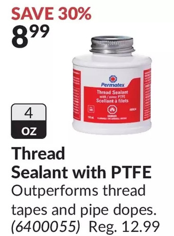 Princess Auto Permatex thread sealant with ptfe offer