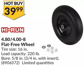 Princess Auto Hi-run 4.80/4.00-8 flat-free wheel offer