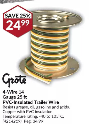 Princess Auto Grote 4-wire 14 gauge 25 ft pvc-insulated trailer wire offer