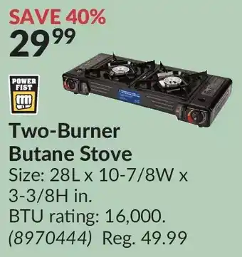 Princess Auto Power fist two-burner butane stove offer