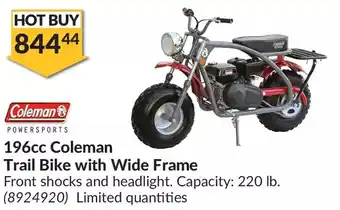 Princess Auto Coleman 196cc coleman trail bike with wide frame offer