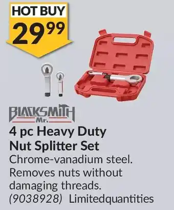 Princess Auto Mr. blacksmith 4 pc heavy duty nut splitter set offer