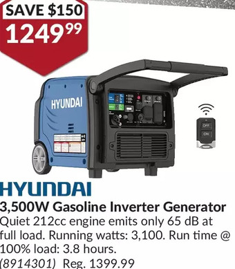 Princess Auto Hyundai 3,500w gasoline inverter generator offer