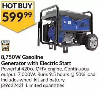 Princess Auto Power fist 8,750w gasoline generator with electric start offer