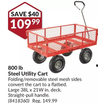 Princess Auto 800 lb steel utility cart offer