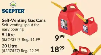 Princess Auto Scepter self-venting gas cans 5 litre | 20 litre offer
