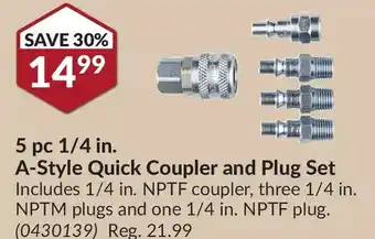 Princess Auto Milton 5 pc 1/4 in. a-style quick coupler and plug set offer