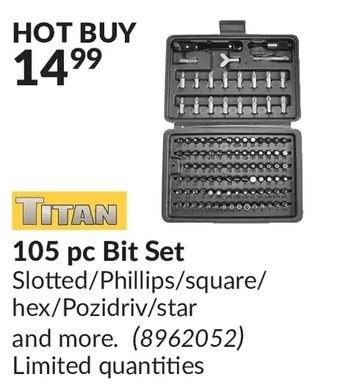 Princess Auto Titan 105 pc bit set offer