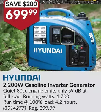 Princess Auto Hyundai 2,200w gasoline inverter generator offer