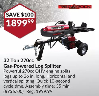 Princess Auto Red rock 32 ton 270cc gas-powered log splitter offer