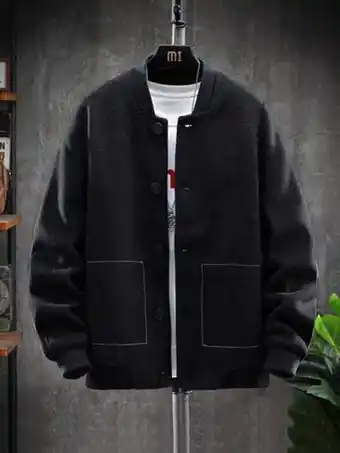 SheIn Men top-stitching wool-mix bomber jacket without tee offer