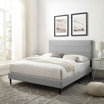 Best Buy Alexis transitional upholstered platform bed - queen - medium grey offer