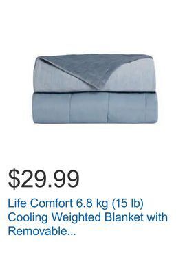Costco Life comfort 6.8 kg (15 lb) cooling weighted blanket with removable cover offer