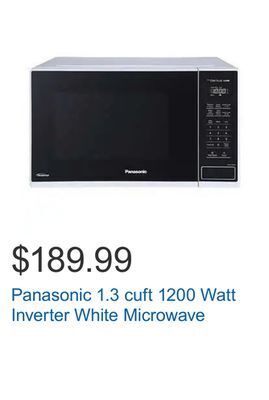 Costco Panasonic 1.3 cuft 1200 watt inverter white microwave offer