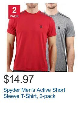 Costco Spyder men's active short sleeve t-shirt, 2-pack offer