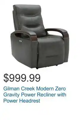 Costco Gilman creek modern zero gravity power recliner with power headrest offer