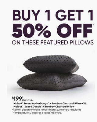Sleep Country Malouf zoned activedough + bamboo charcoal pillow or malouf zoned dough + bamboo charcoal pillow offer