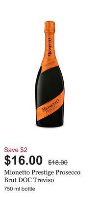 LCBO Mionetto prestige prosecco brut doc treviso offer