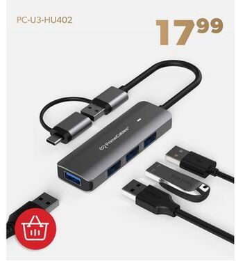 Shopper+ Usb-c/usb-a to usb adapter 4-port usb 3.0 high speed portable hub - primecables offer