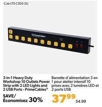 Shopper+ 3-in-1 heavy duty workshop 10 outlets power strip with 2 led lights and 2 usb ports - primecables offer