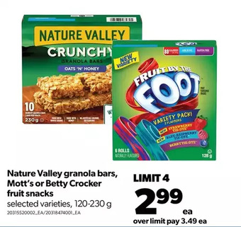 Real Canadian Superstore Nature valley granola bars, mott's or betty crocker fruit snacks offer
