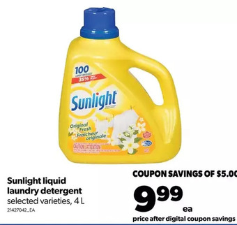 Real Canadian Superstore Sunlight liquid laundry detergent offer