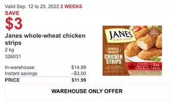 Costco Janes whole-wheat chicken strips offer