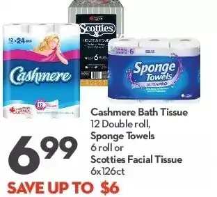 Longo's Cashmere bath tissue, sponge towels or scotties facial tissue offer